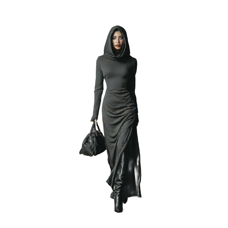 Women's Slim Fit Hooded Long Sleeve Maxi Dress - Image 1