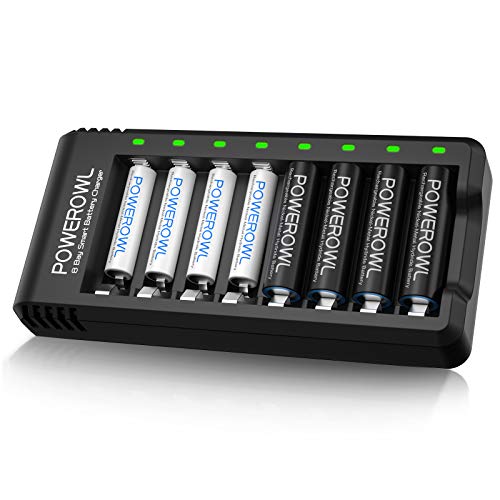 POWEROWL بطاريات POWEROWL القابلة لإعادة الشحن AA و AAA مع شاحن سريع، سعة عالية NiMH - 4 × 2800mAh AA و 4 × 1000mAh AAA - Image 1