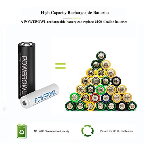 POWEROWL بطاريات POWEROWL القابلة لإعادة الشحن AA و AAA مع شاحن سريع، سعة عالية NiMH - 4 × 2800mAh AA و 4 × 1000mAh AAA - Image 2