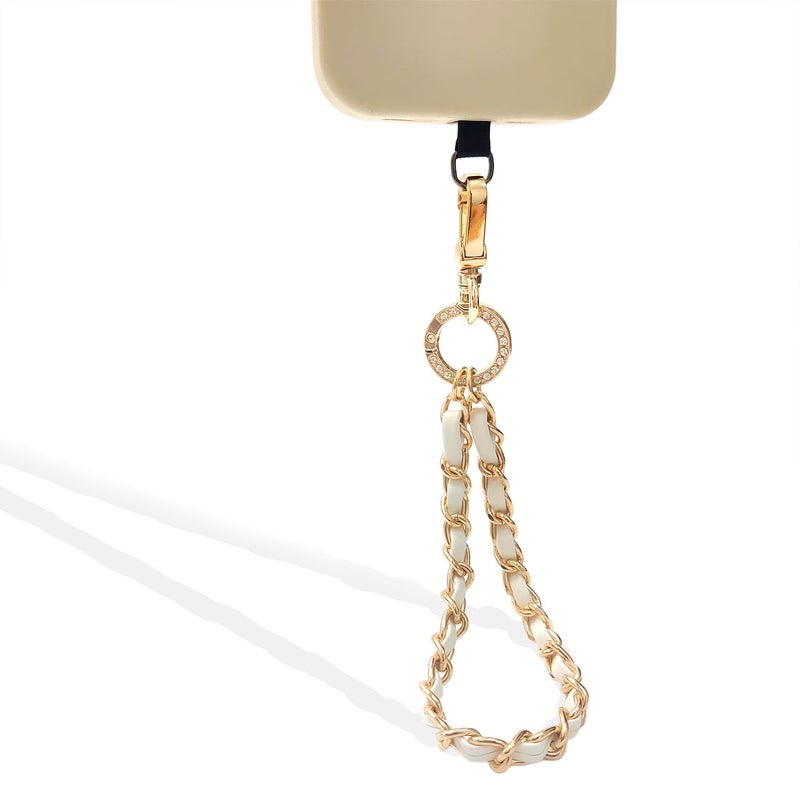 Nalefow Phone Wrist Strap with Metal Chain Phone Lanyard Wrist with 2 Tether Tabs Metal Leather Cellphone Charm Chain (White) - Image 2