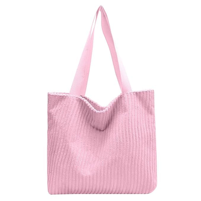 ® Korean Tote Bag Aesthetic Corduroy Canvas Handbag for Women Zipper Casual Large Capacity Shoulder Bag with Pockets Versatile Everyday use for College Work Travel & Shopping