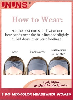 UNUNS Headbands For Women,8 Pack Non Slip Turban Head Band Boho Elastic Hair Bands,Soft Twisted Wide Knotted Headwraps,Solid Color Hair Accessories For Yoga Workout Running Sport,8 Colors  - Image 5