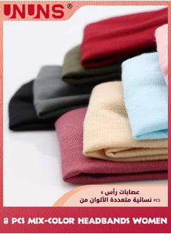 UNUNS Headbands For Women,8 Pack Non Slip Turban Head Band Boho Elastic Hair Bands,Soft Twisted Wide Knotted Headwraps,Solid Color Hair Accessories For Yoga Workout Running Sport,8 Colors  - Image 2