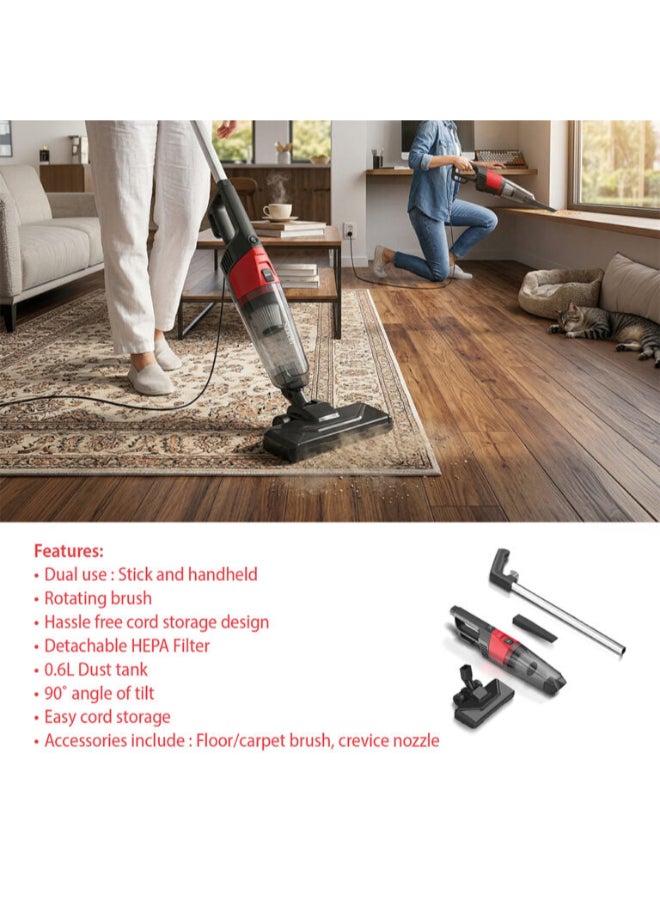 Saachi 2-in-1 Stick & Handheld Vacuum Cleaner NL-VC-1109-BK, HEPA Filter, 0.6L Dust Tank, Rotating Brush, Lightweight Corded Vacuum NL-VC-1109 black - Image 3