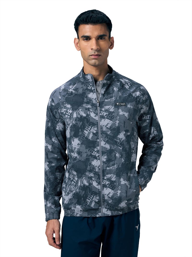TECHNOSPORT Men's Slim Fit All Over Print Jacket for Sports, Gym & Regular Use - (MJPM92CTS005_Cobalt Squardon_XL) - Image 1