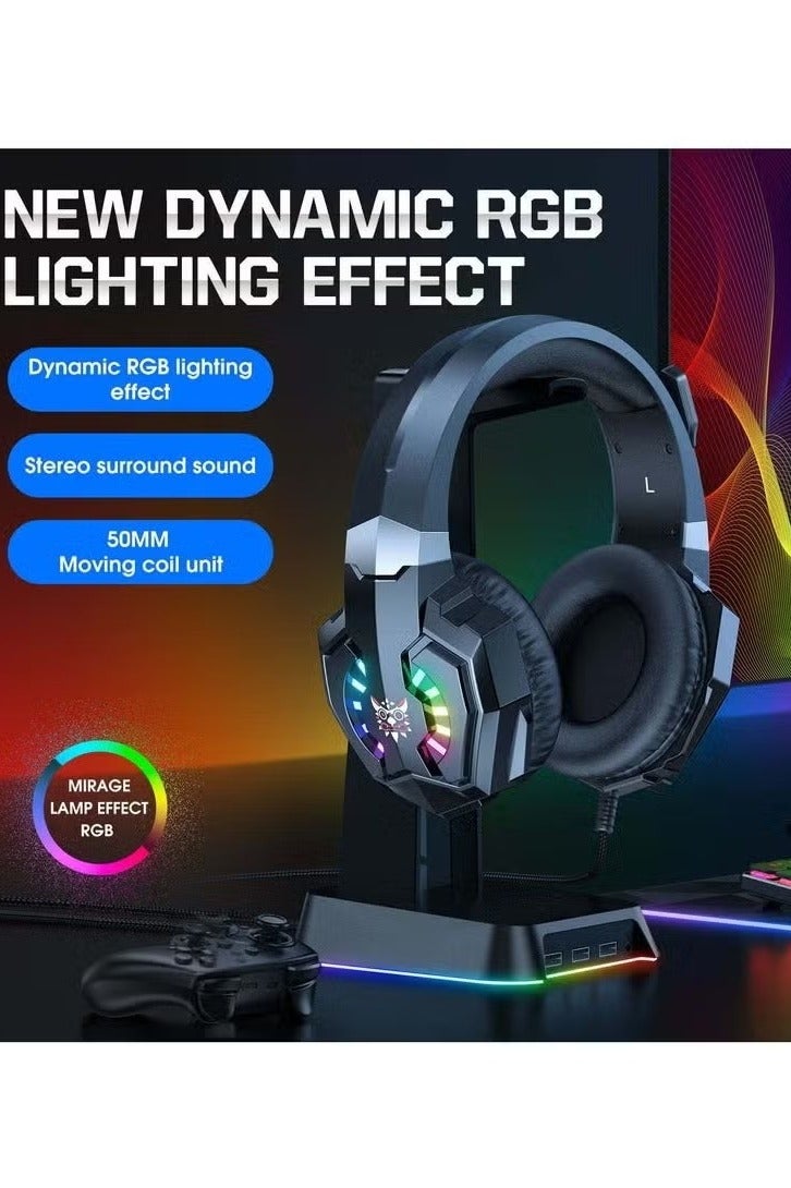 أونيكوما سماعات الألعاب X32 RGB - سماعات سلكية مزودة بخاصية إلغاء الضوضاء وصوت غامر، وميكروفون مدمج، وملاءمة مريحة، وإضاءة RGB ديناميكية، وأداء عالي للألعاب على الهواتف المحمولة وأجهزة الكمبيوتر الشخصية - Image 2