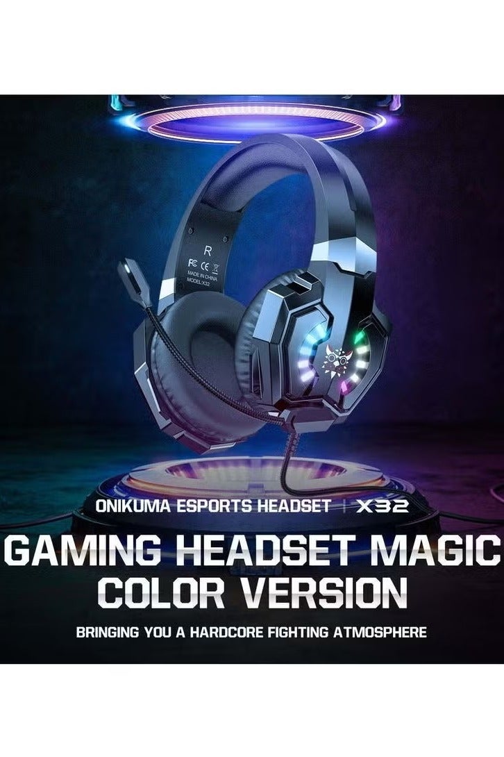 أونيكوما سماعات الألعاب X32 RGB - سماعات سلكية مزودة بخاصية إلغاء الضوضاء وصوت غامر، وميكروفون مدمج، وملاءمة مريحة، وإضاءة RGB ديناميكية، وأداء عالي للألعاب على الهواتف المحمولة وأجهزة الكمبيوتر الشخصية - Image 3