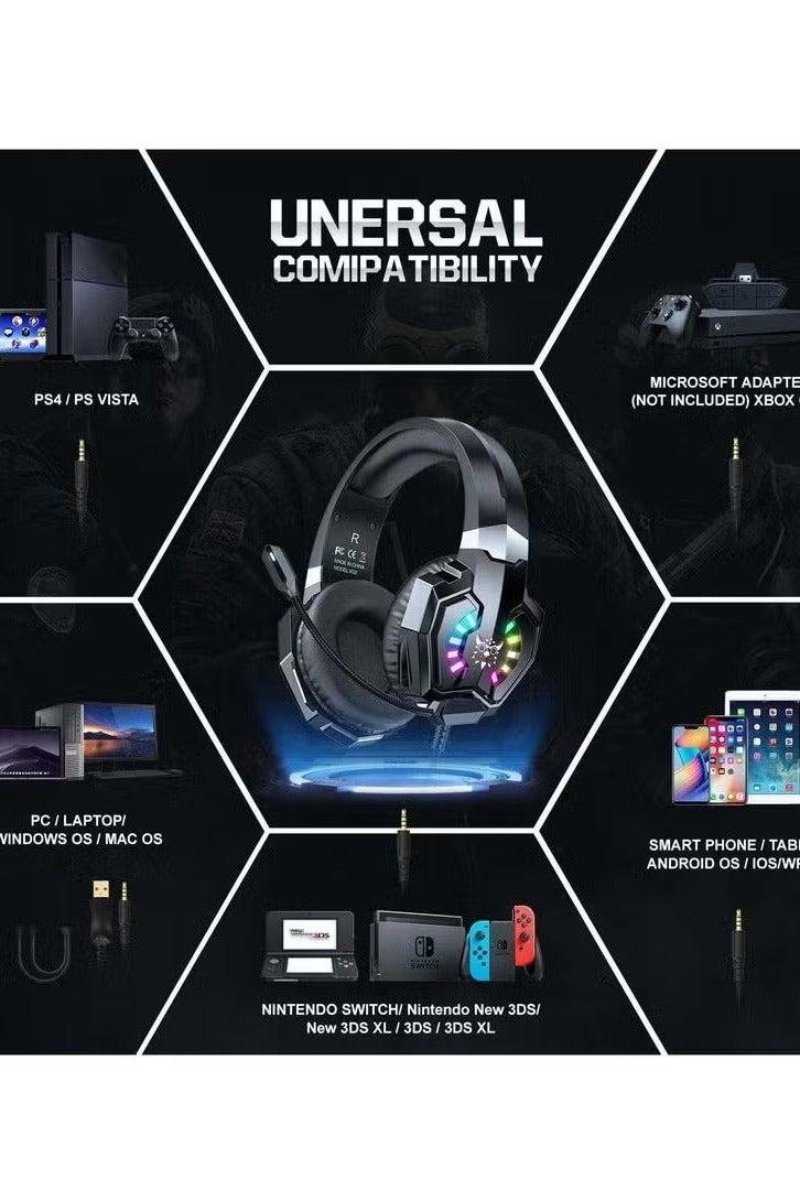 أونيكوما سماعات الألعاب X32 RGB - سماعات سلكية مزودة بخاصية إلغاء الضوضاء وصوت غامر، وميكروفون مدمج، وملاءمة مريحة، وإضاءة RGB ديناميكية، وأداء عالي للألعاب على الهواتف المحمولة وأجهزة الكمبيوتر الشخصية - Image 4
