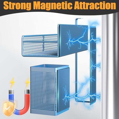 DTUQYX Magnetic Spice Rack for Refrigerator 6 Pack Metal Magnetic Shelf Blue Moveable Spice Organizer Strong Magnetic Storage Fridge Organizer with Paper Towel Holder Utensils Holder - Image 3