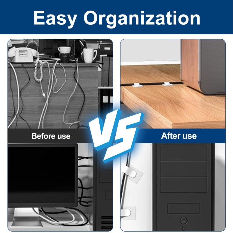 REDAMANCY Under Desk Cable Management, 60 Desk Cable Holder, Strong Adhesive, Eco-Friendly Cable Organization, Adjustable Hook and Loop Cable Ties - Image 4