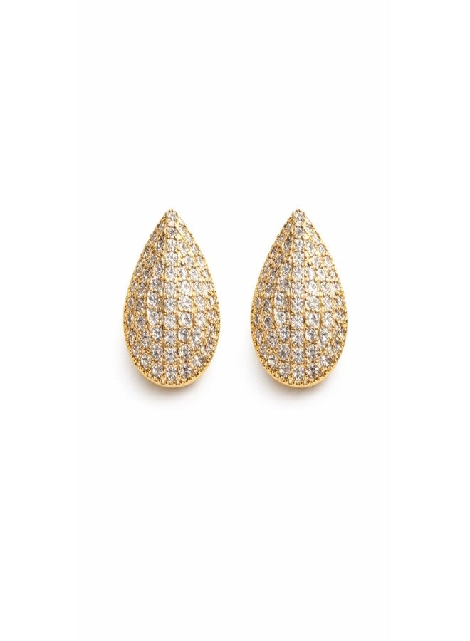 ACCESSHER Women's & Girls Trendy Gold Tone Teardrop Rhinstone Stud Earrings Lightweight Modern Ear Studs Fashion Jewellery Accessories For Birthday & Valentine Gift - Image 1