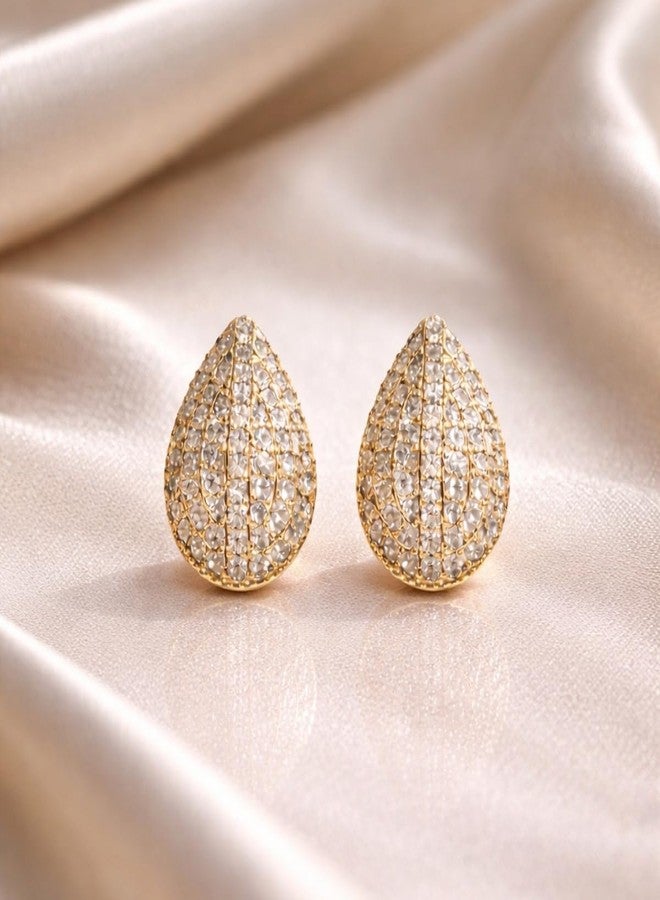 ACCESSHER Women's & Girls Trendy Gold Tone Teardrop Rhinstone Stud Earrings Lightweight Modern Ear Studs Fashion Jewellery Accessories For Birthday & Valentine Gift - Image 3