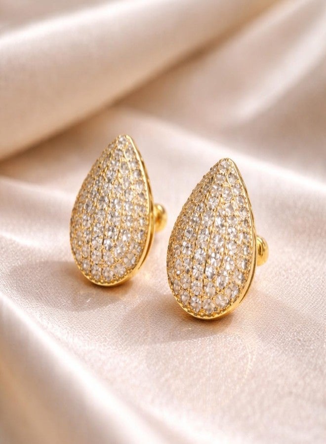 ACCESSHER Women's & Girls Trendy Gold Tone Teardrop Rhinstone Stud Earrings Lightweight Modern Ear Studs Fashion Jewellery Accessories For Birthday & Valentine Gift - Image 4