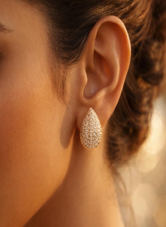 ACCESSHER Women's & Girls Trendy Gold Tone Teardrop Rhinstone Stud Earrings Lightweight Modern Ear Studs Fashion Jewellery Accessories For Birthday & Valentine Gift - Image 5