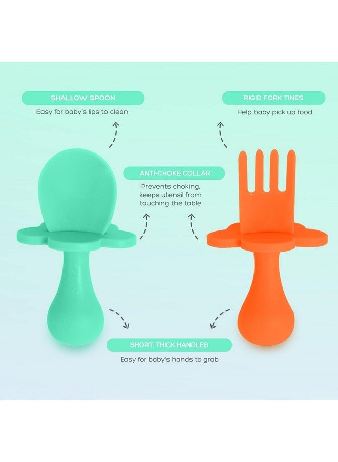 Grabease Baby Spoons and Forks Utensils for Toddlers Infants BPA-Free & Phthalate-Free Baby Silverware, 2 Sets, Mint and Orange - Toddler Spoon - Image 4