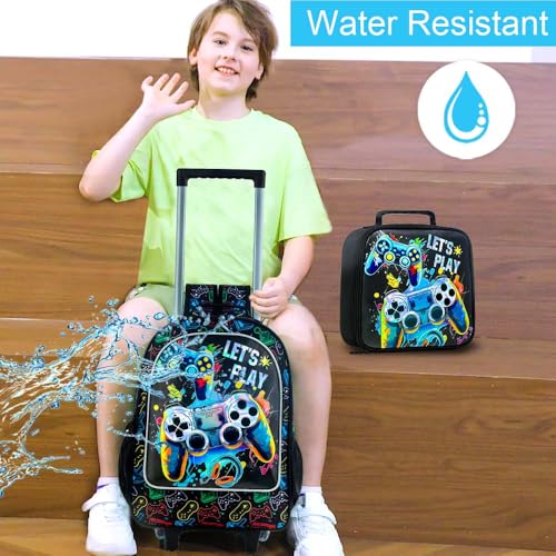 UFNDC 4PCS Boys Rolling Backpack, Cute Game Wheeled Bookbag，Roller School Bag with Wheels for Elementary Preschool Travel - Image 4