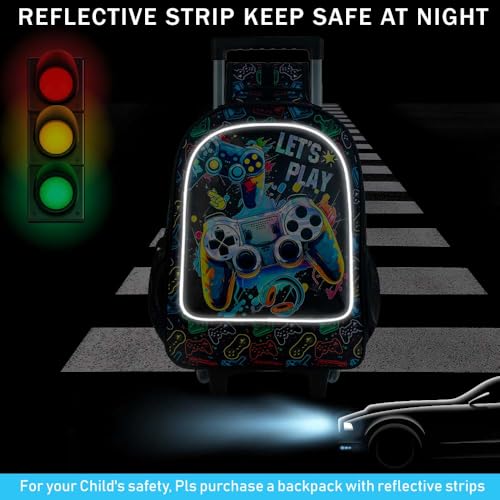 UFNDC 4PCS Boys Rolling Backpack, Cute Game Wheeled Bookbag，Roller School Bag with Wheels for Elementary Preschool Travel - Image 2