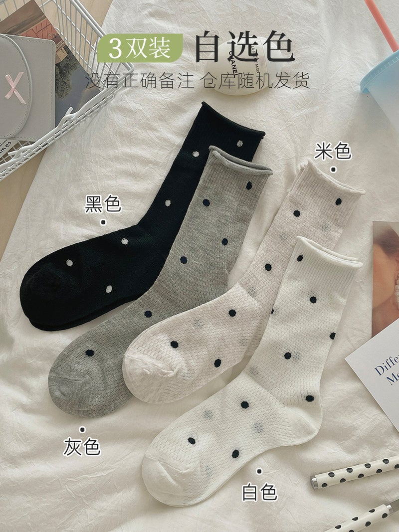 Polka Dot Sheer Mesh Socks for Women Autumn Mid-Calf Breathable Ballet Style Note color optional 3 pairs