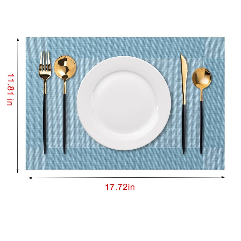 CADONO Placemats Set of 4 Washable Indoor/Outdoor Vinyl Place Mats for Dining Table Durable Non-Slip Heat Resistant PVC Weave Table Matsï¼ˆFour-Corner-Blueï¼‰ - Image 2