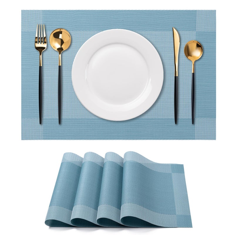 CADONO Placemats Set of 4 Washable Indoor/Outdoor Vinyl Place Mats for Dining Table Durable Non-Slip Heat Resistant PVC Weave Table Matsï¼ˆFour-Corner-Blueï¼‰ - Image 1