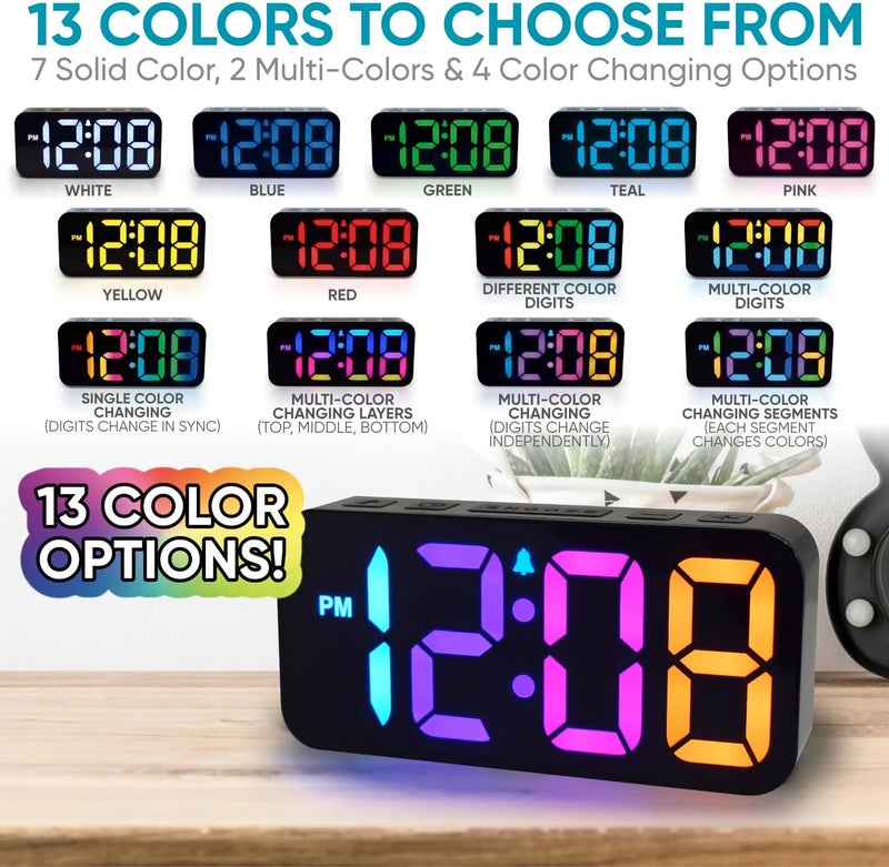 Westclox Digital Clock for Adults with 2 RGB Color Display Alarm with Adjustable Volume Large Snooze Button - Image 2