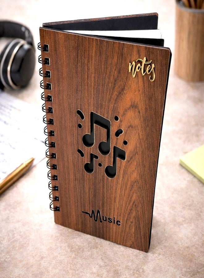 Decor1ders Premium Wooden Spiral Notebook, A5 Size 22.5x15 cm, Music Notes Engraved Cover, 70 GSM Ruled Paper, Wire-O Binding, Journal for Musicians and Students - Image 4