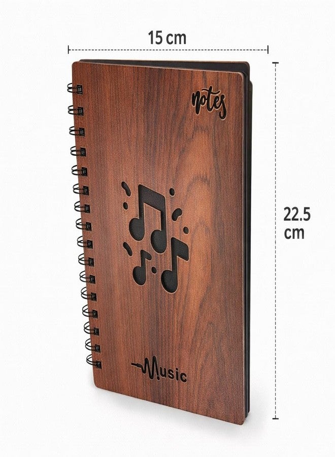 Decor1ders Premium Wooden Spiral Notebook, A5 Size 22.5x15 cm, Music Notes Engraved Cover, 70 GSM Ruled Paper, Wire-O Binding, Journal for Musicians and Students - Image 2