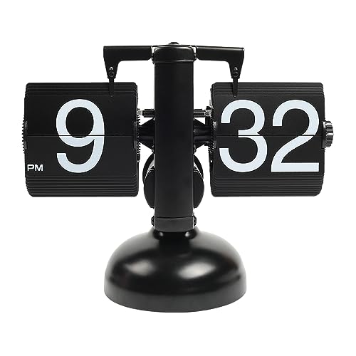 mooas Flip Desk Clock (Black), Retro Vintage Design Auto Flip Desk/Table Clock Large Number Battery Powered Internal Gear Operated Home Décor Ideal for Home Office School Hotel Café - Image 1