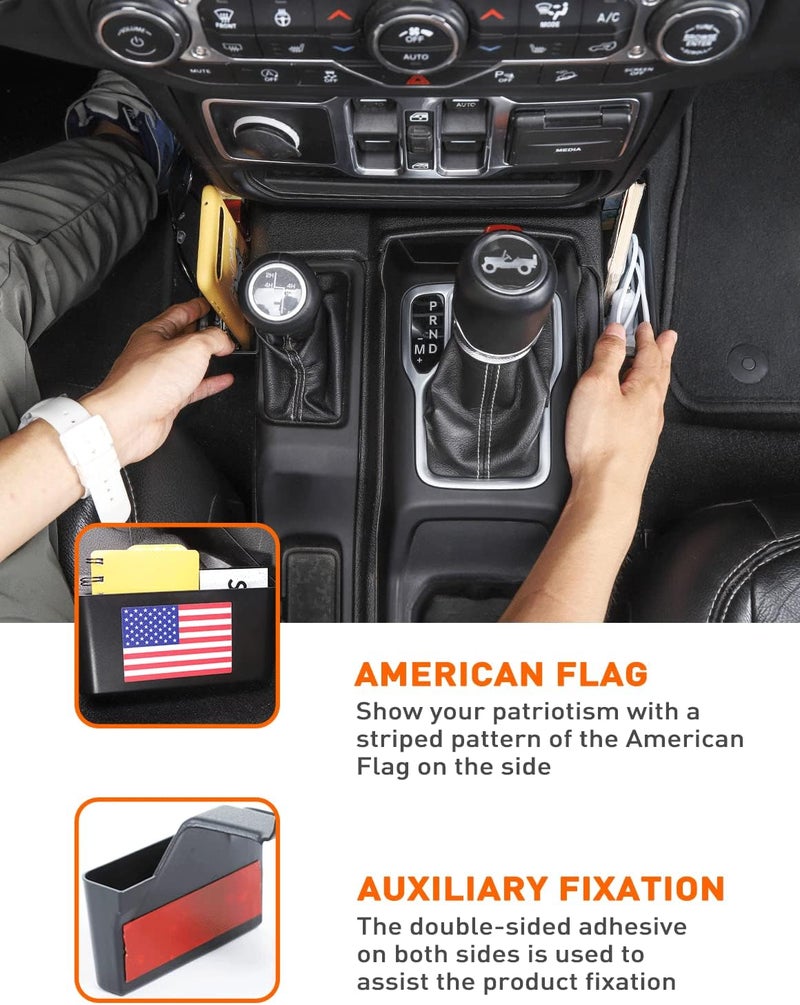 Savadicar GT-2 Shifter Storage Box, American Flag Gear Shift Tray, Center Console Organizer for 2018-2025 Jeep Wrangler JL JLU 4XE & Gladiator JT, Interior Accessories, Black,1 PC - Image 3
