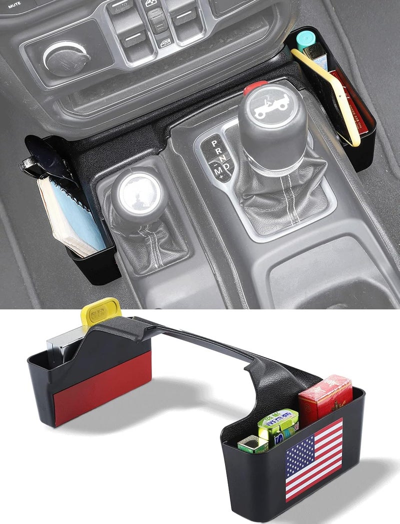 Savadicar GT-2 Shifter Storage Box, American Flag Gear Shift Tray, Center Console Organizer for 2018-2025 Jeep Wrangler JL JLU 4XE & Gladiator JT, Interior Accessories, Black,1 PC - Image 1