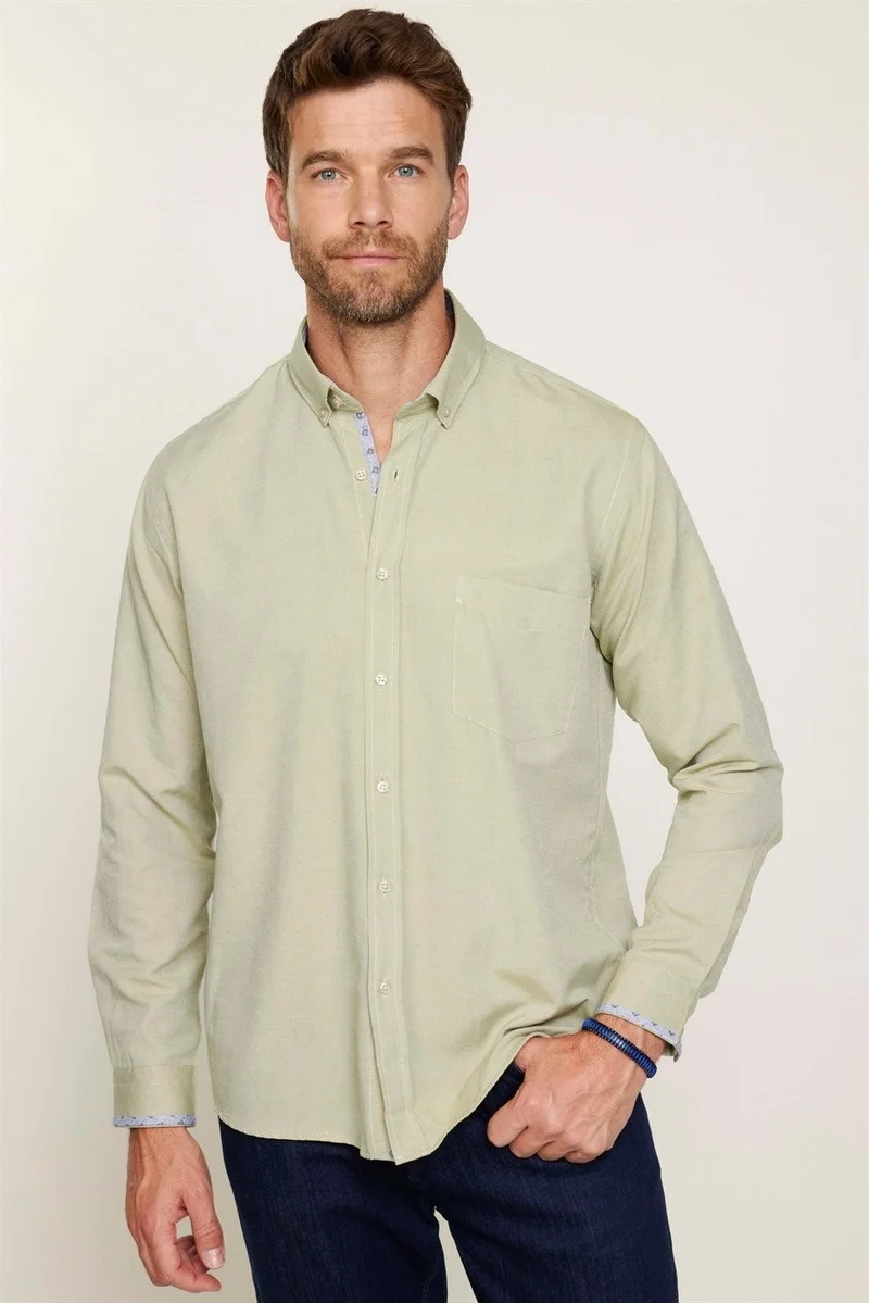 Tudors Classic Fit Cotton Easy Iron Oxford Plain Men's Green Shirt