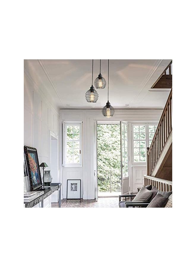 erorex Ganeed Vintage Pendant Light, Black Hanging Chandeliers 3-Lights Pendant Lighting Fixtures with Metal Cage, Industrial Pendant Lamp for Farmhouse Kitchen Island Dining Room Bedroom Foyer Staircase - Image 3