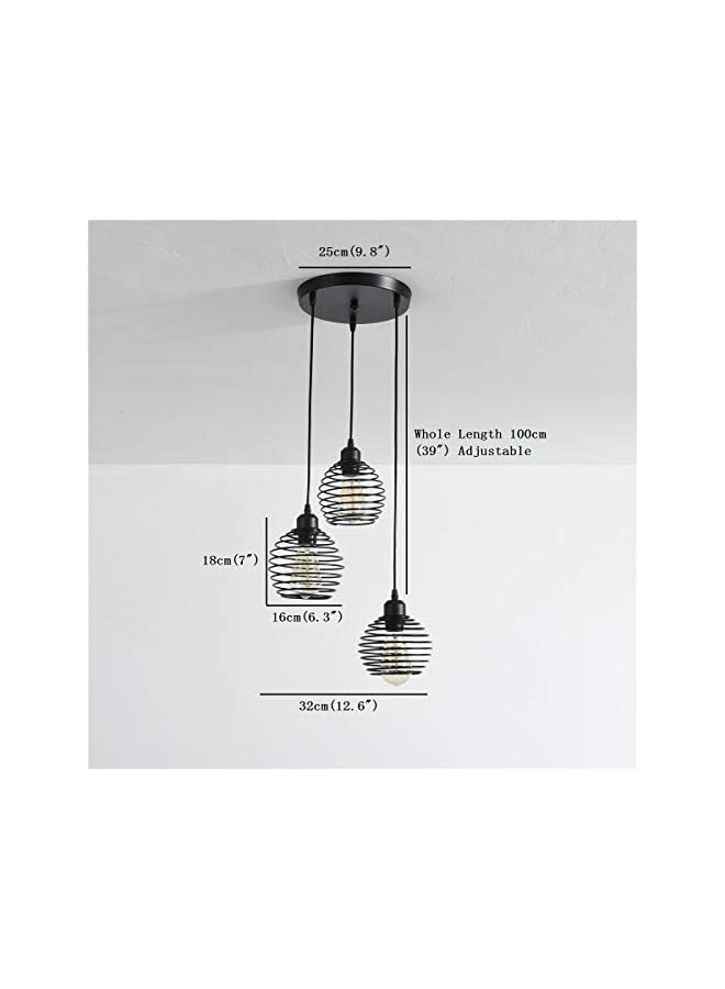 erorex Ganeed Vintage Pendant Light, Black Hanging Chandeliers 3-Lights Pendant Lighting Fixtures with Metal Cage, Industrial Pendant Lamp for Farmhouse Kitchen Island Dining Room Bedroom Foyer Staircase - Image 5