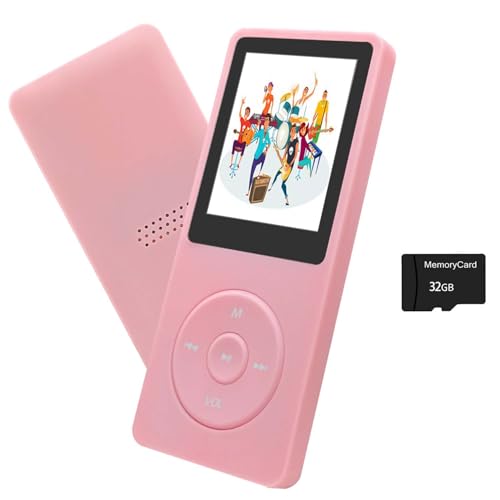 arungo MP3 Player 32GB with Speaker Earphones Portable Music Player for Kids Support FM Radio Voice Recorder E-Book Support up to 128GB Pink - Image 1