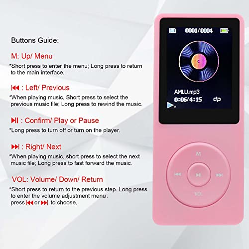 arungo MP3 Player 32GB with Speaker Earphones Portable Music Player for Kids Support FM Radio Voice Recorder E-Book Support up to 128GB Pink - Image 3