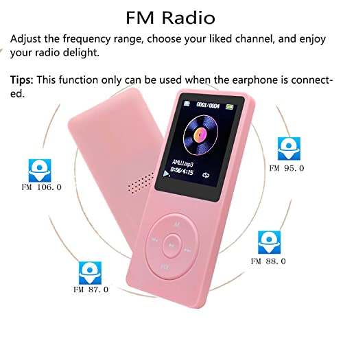 arungo MP3 Player 32GB with Speaker Earphones Portable Music Player for Kids Support FM Radio Voice Recorder E-Book Support up to 128GB Pink - Image 4
