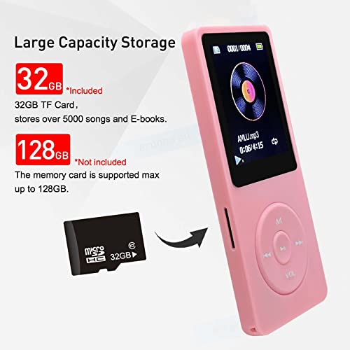 arungo MP3 Player 32GB with Speaker Earphones Portable Music Player for Kids Support FM Radio Voice Recorder E-Book Support up to 128GB Pink - Image 5