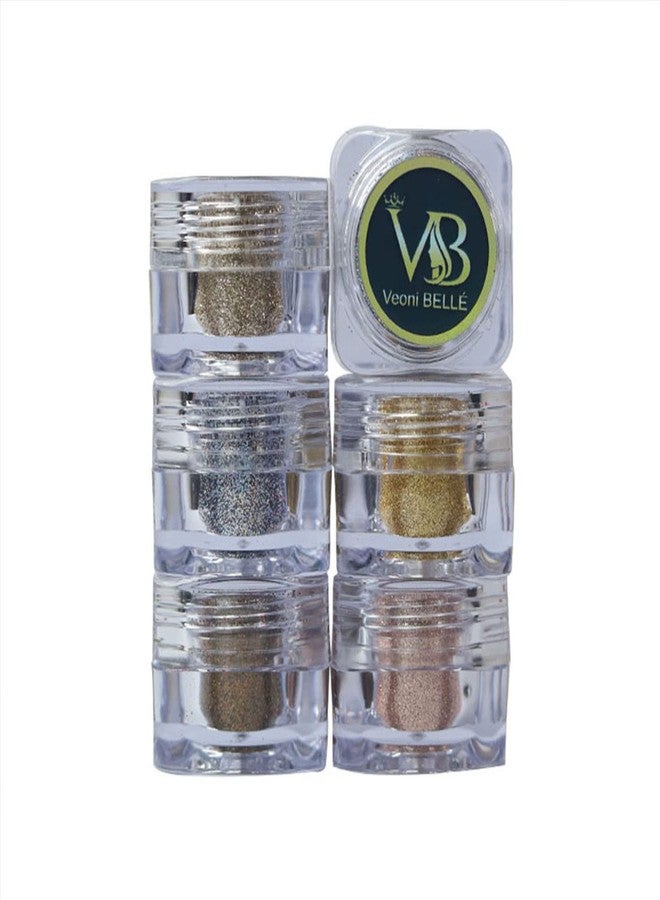Veoni Belle Loose, Highly Pigmented Holographic Glitter HD Eye Pigment - Long Lasting, Easy to Blend. Metallic Glitter Set of 6 - Light Shade - Image 1