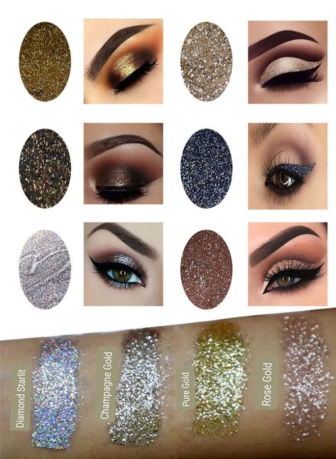 Veoni Belle Loose, Highly Pigmented Holographic Glitter HD Eye Pigment - Long Lasting, Easy to Blend. Metallic Glitter Set of 6 - Light Shade - Image 4