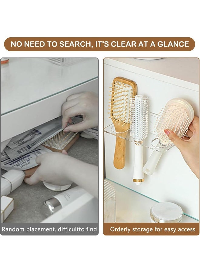 TPGP 2Pcs Acrylic Hair Brush Holder, Bathroom Comb Holder Storage Supplies Hair Tool Organizer with 3 Holes, Bathroom Wall Mounted Hot Tools Holder, Hair Brush Organizer for Everyday Hair Lovers and Barbers  - Image 5