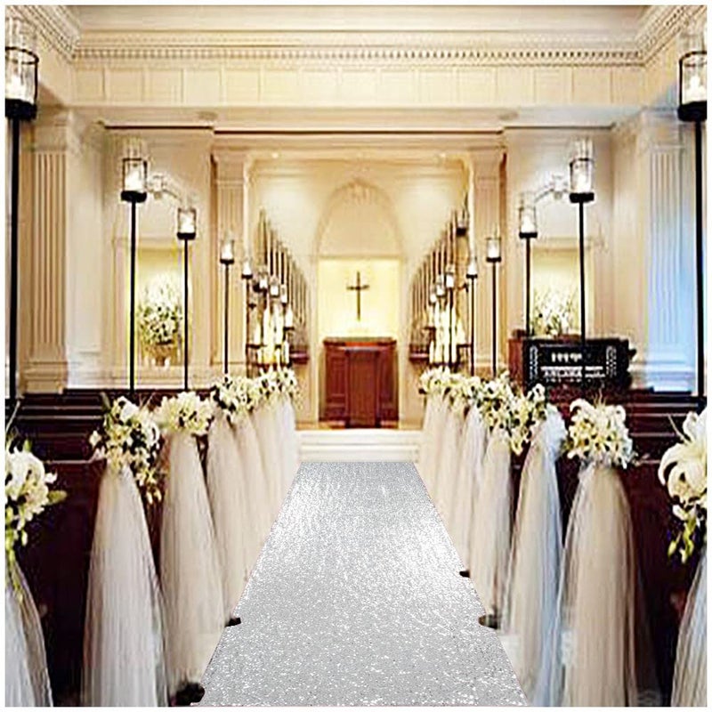Partisout Sequin Aisle Runner for Weddings 4x15FT  Sparkling Silver Walkway Carpet Indoor Outdoor Wedding Ceremony Rug for Party Hallway Reception Deco