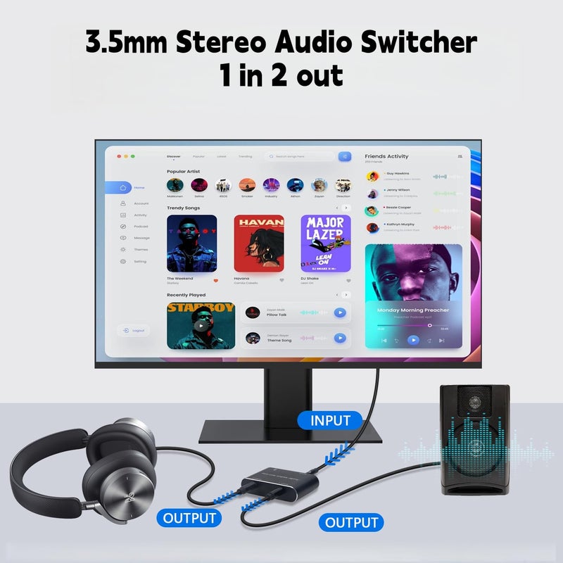 WLTASUY Audio Switch 3.5mm Bi-Direction Switch,Stereo Audio Switcher 2 in 1/1 in 2 Out,A udio Swit ch Headphone Manual Selector Splitter for PC Phone Laptop Headphone(Black) - Image 4