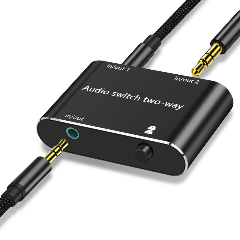 WLTASUY Audio Switch 3.5mm Bi-Direction Switch,Stereo Audio Switcher 2 in 1/1 in 2 Out,A udio Swit ch Headphone Manual Selector Splitter for PC Phone Laptop Headphone(Black) - Image 1