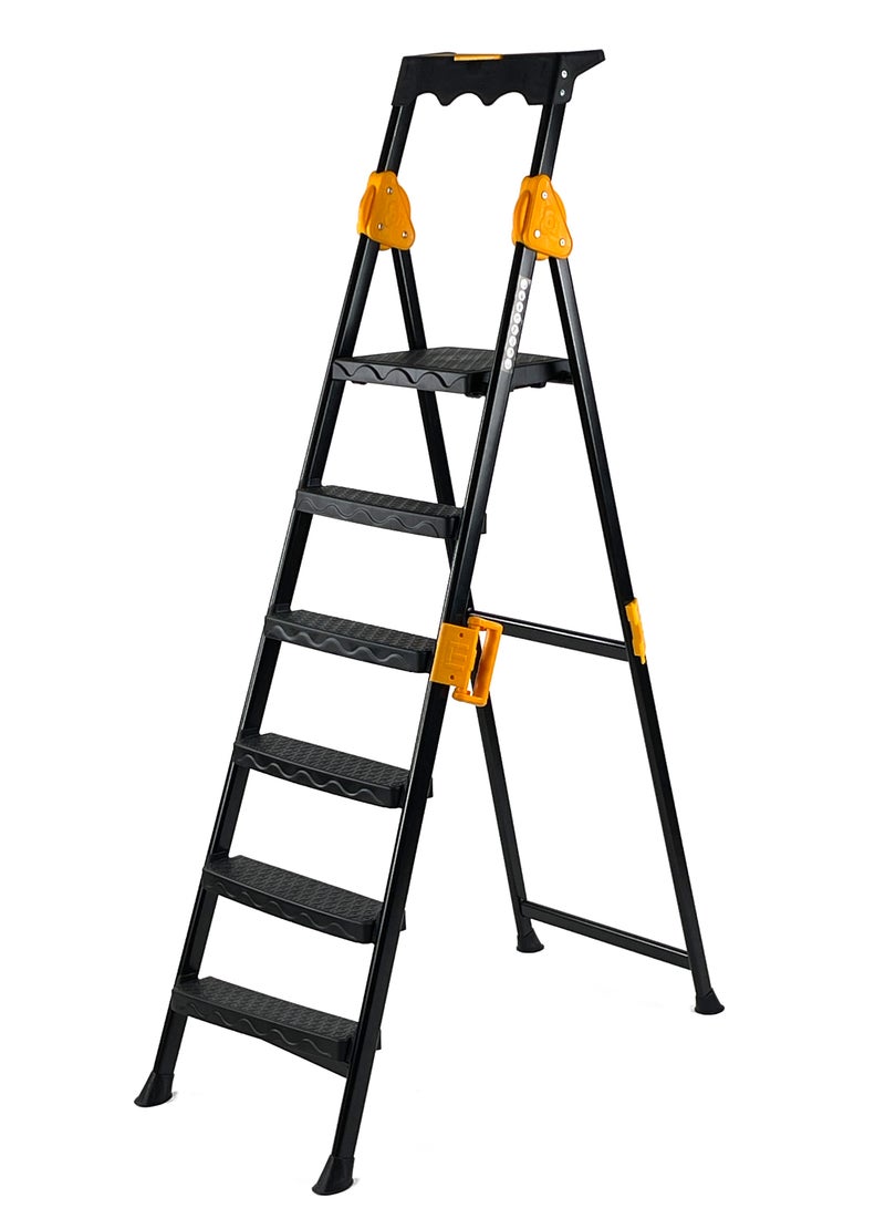 5+1-Step Foldable Ladder | Durable Aluminum Alloy | Lightweight & Space-Saving Design | Anti-Skid Secure Base | Equipped Tool Rack | Suits Both Home & Professional Needs - Image 1