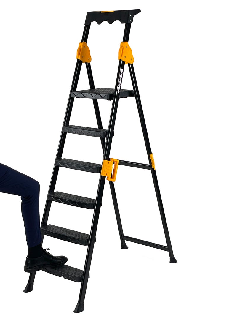 5+1-Step Foldable Ladder | Durable Aluminum Alloy | Lightweight & Space-Saving Design | Anti-Skid Secure Base | Equipped Tool Rack | Suits Both Home & Professional Needs - Image 2