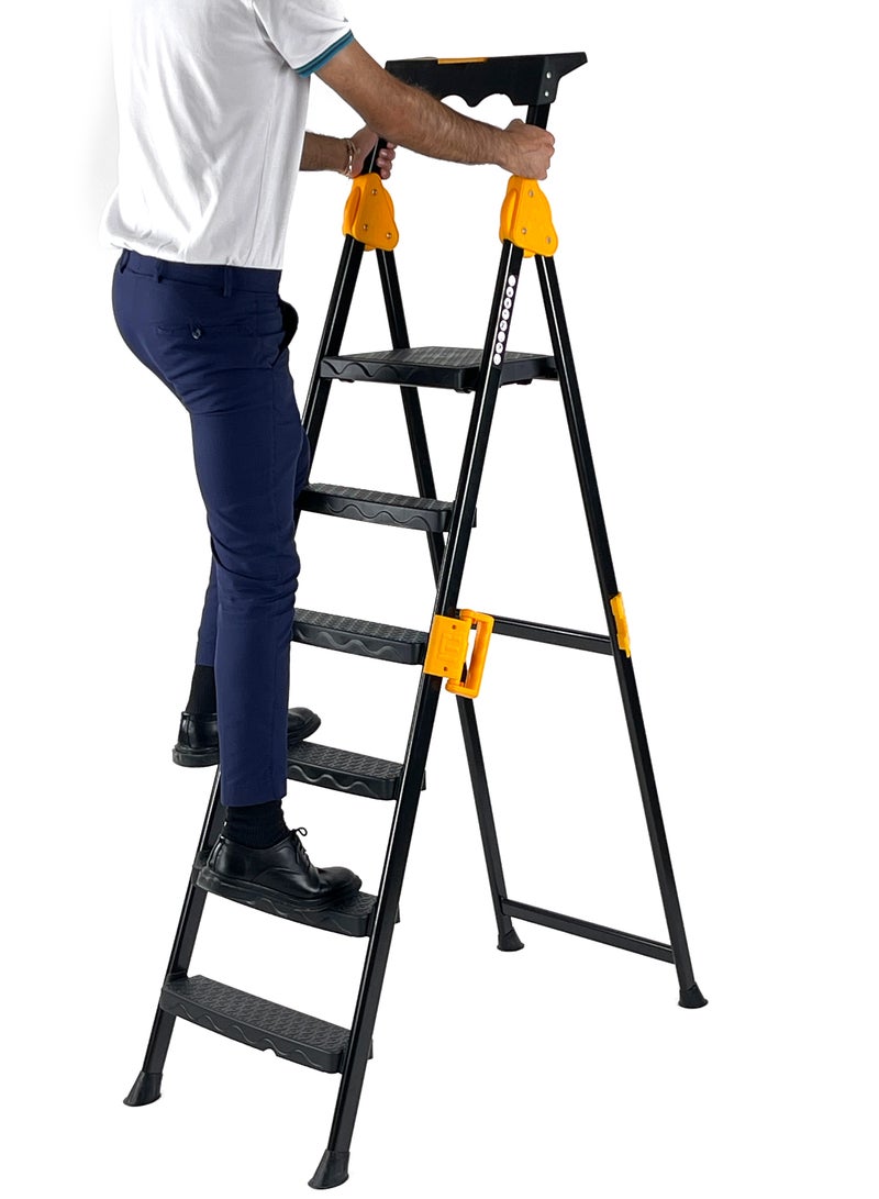 5+1-Step Foldable Ladder | Durable Aluminum Alloy | Lightweight & Space-Saving Design | Anti-Skid Secure Base | Equipped Tool Rack | Suits Both Home & Professional Needs - Image 3
