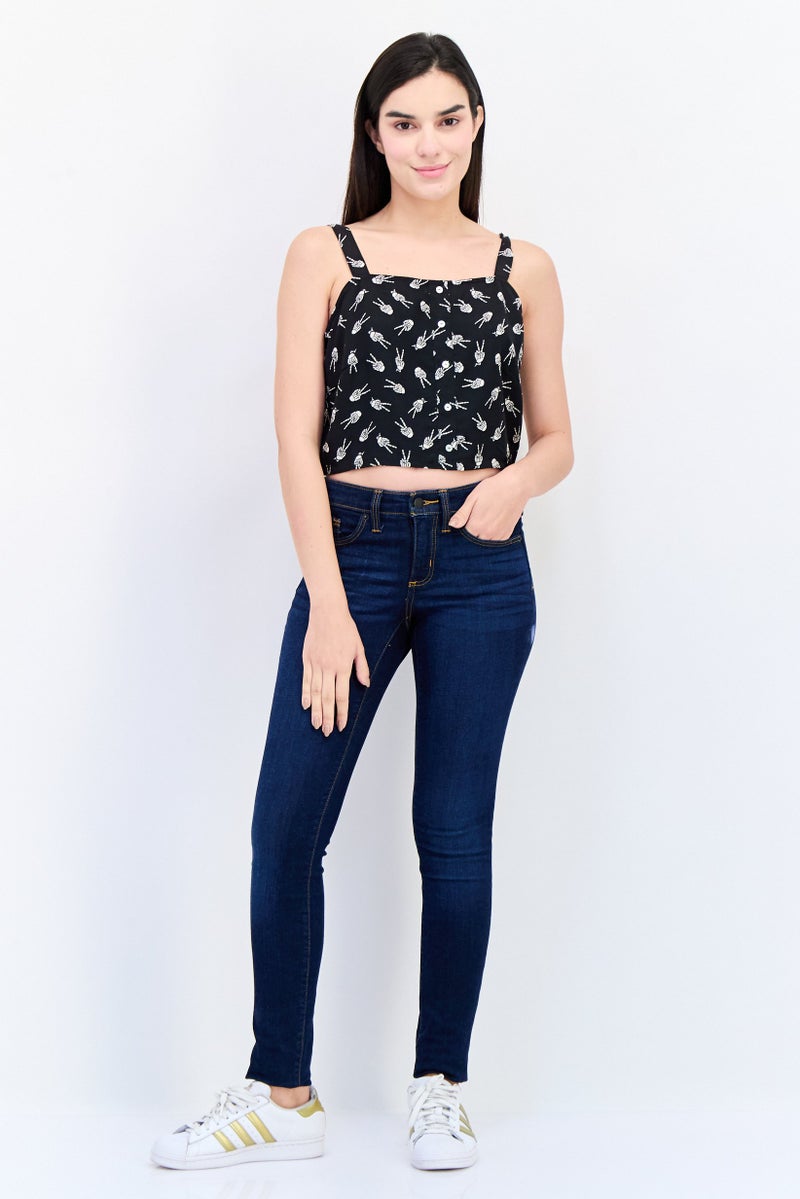 ONLY Women Scoop Neck Sleeveless Allover Print Tank Top, Black - Image 4