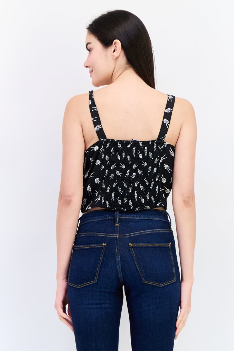 ONLY Women Scoop Neck Sleeveless Allover Print Tank Top, Black - Image 3