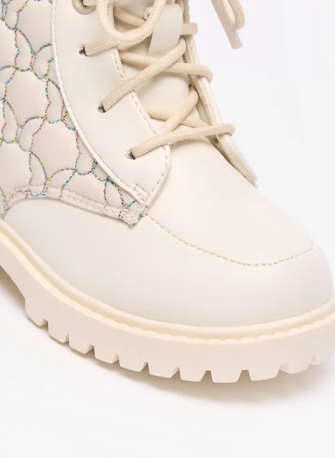 Flora Bella By Shoexpress Girls Butterfly Quilted High Cut Boots with Lace-Up Closure