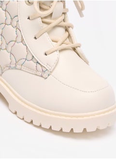 Flora Bella By Shoexpress Girls Butterfly Quilted High Cut Boots with Lace-Up Closure  - Image 5